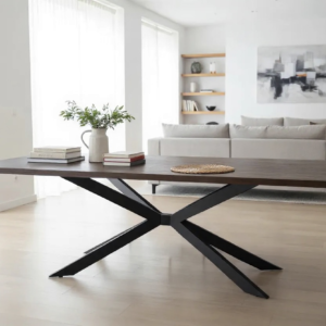 Black Walnut Dining Table with Intersecting X Steel Base