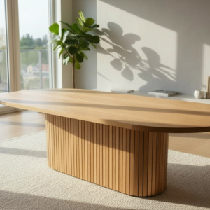 white oak oval dining table with handcrafted fluted base oval