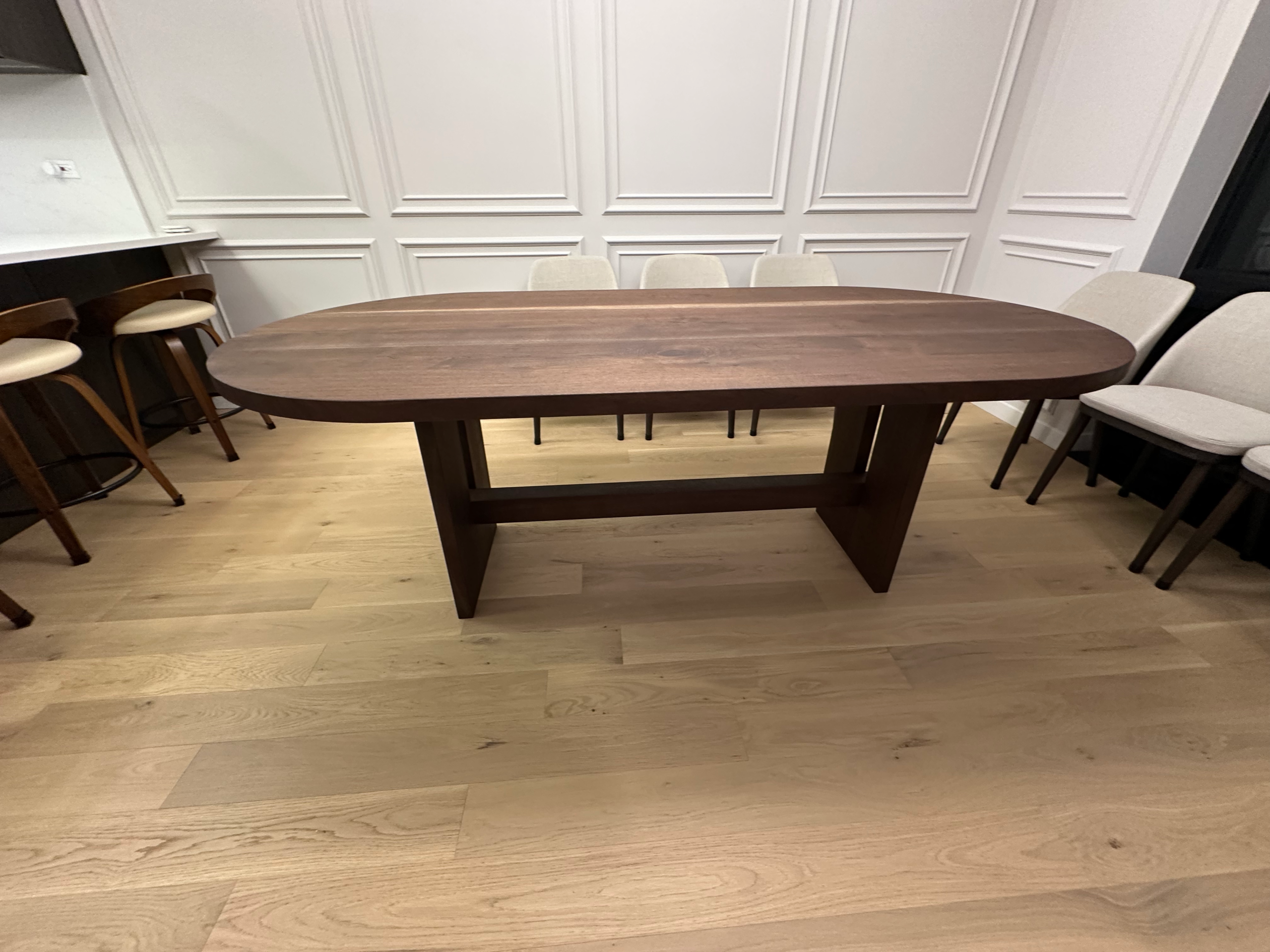 Oval Dining Table Black Walnut with Trestle Base | Southpaw