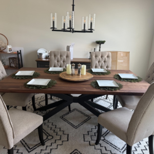 Black Walnut Dining Table with Intersecting X Steel Base