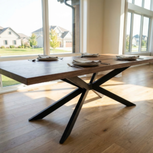 Black Walnut Dining Table with Intersecting X Steel Base