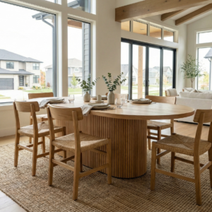 Oval Dining Table with Fluted Base White Oak